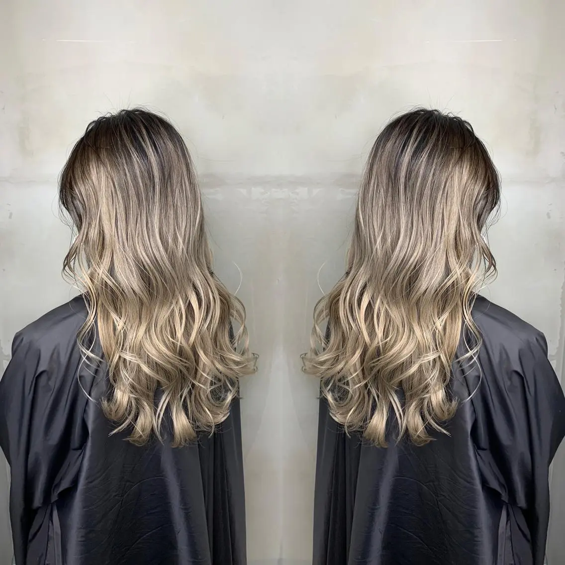 ロング カラー バレイヤージュ ベージュカラー ブリーチ ブロンド ケアブリーチ レイヤーカット/ 艶カラー/RYOMAのヘアスタイル