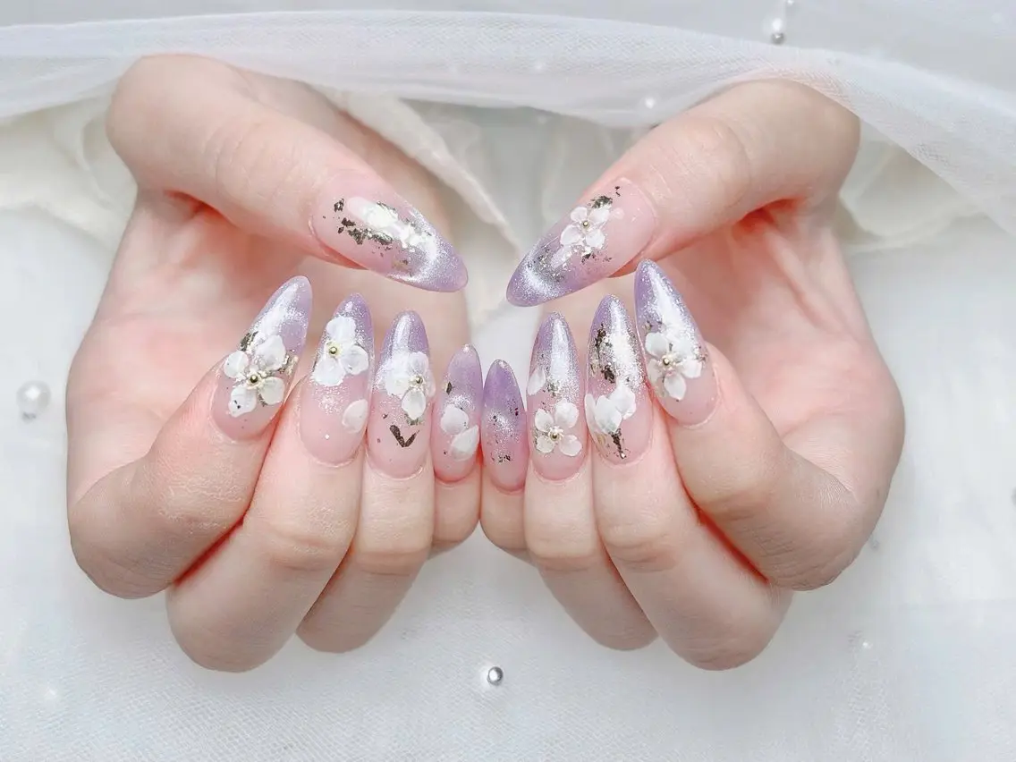 ネイル ガーリー ハート 韓国ネイル ニュアンスネイル リボン ハンドネイル Sora nail 長さ出し専門店のネイルデザイン