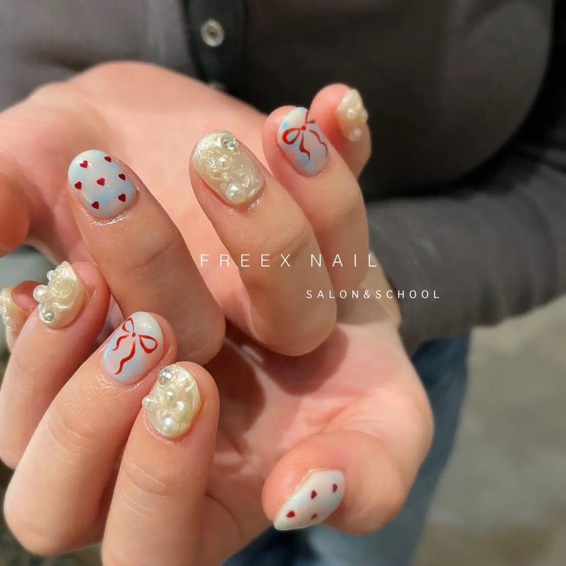 ネイル リボン ハンドネイル フットネイル freex nail /ニュアンス/個性派のネイルデザイン