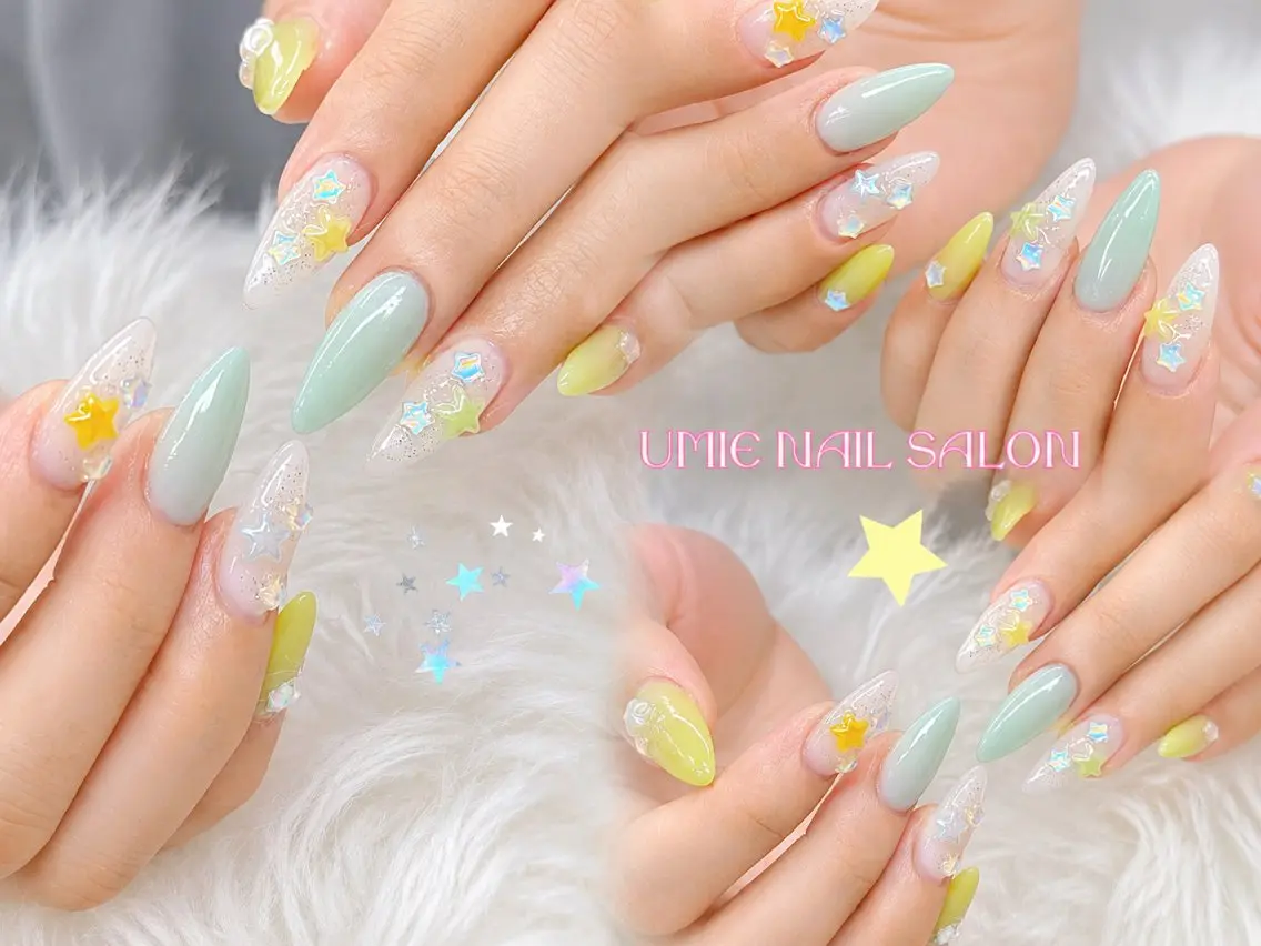ネイル フットネイル フレンチネイル ジェルネイル ガラスフレンチ マグネットネイル UMIE NAIL SALONのネイルデザイン