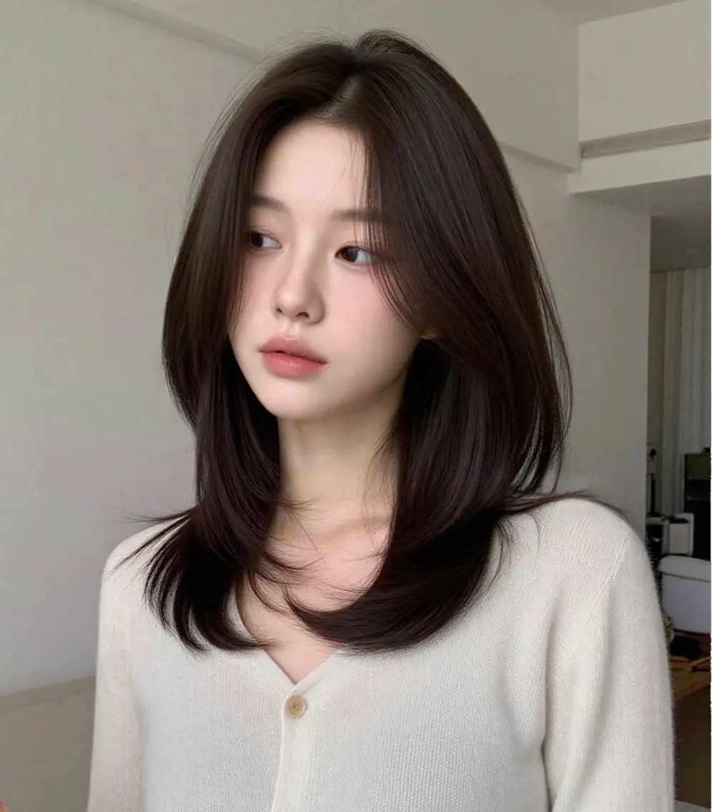 ミディアム カラー カット ヘアカラー トリートメント Saki/レイヤー/ 柔色カラー/顔まわりのヘアスタイル
