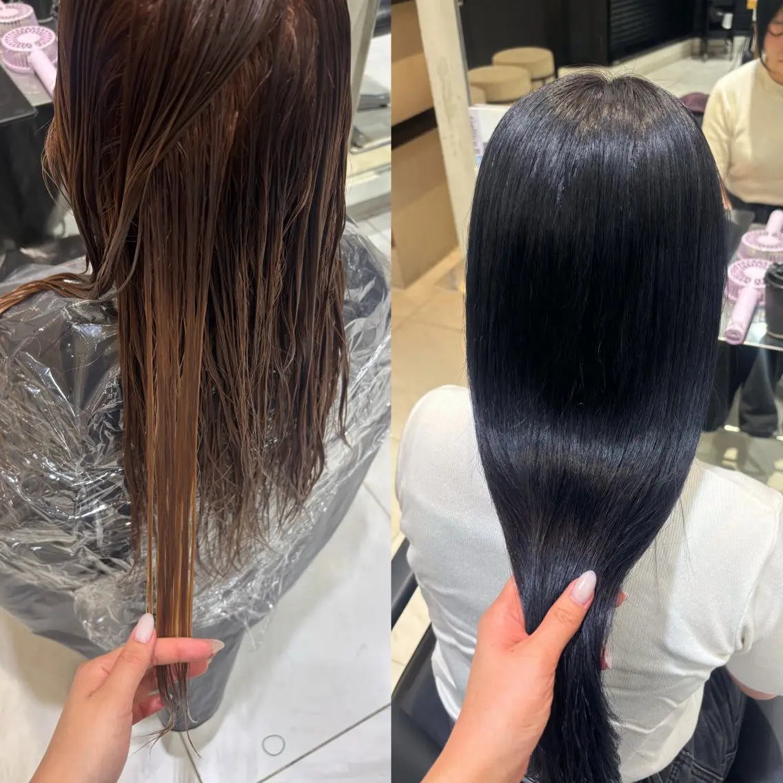 ロング カラー 黒髪 ブリーチ ブルーカラー ブルーブラック ダブルカラー ヘアカラー トリートメント ヘアセット 莉瑠 / ボブモデル募集🐃のヘアスタイル