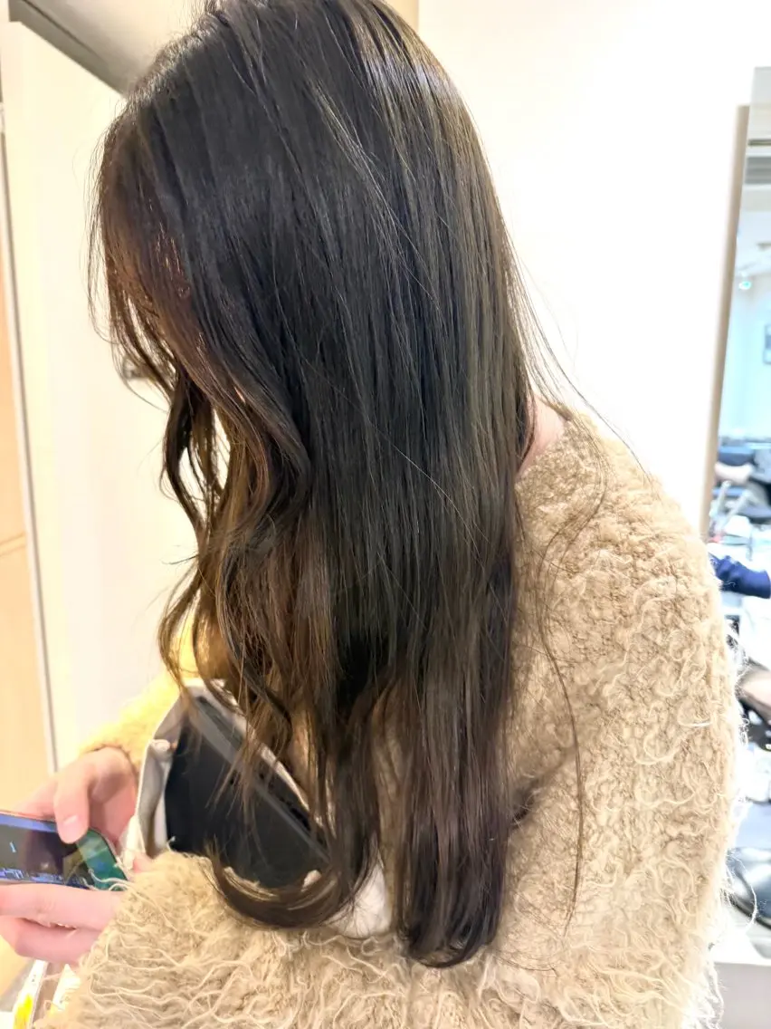 ロング カラー ヘアアレンジ ブリーチ ダブルカラー ブリーチなしカラー ヘアカラー オリーブ透明感カラー 表参道/MIKUのヘアスタイル