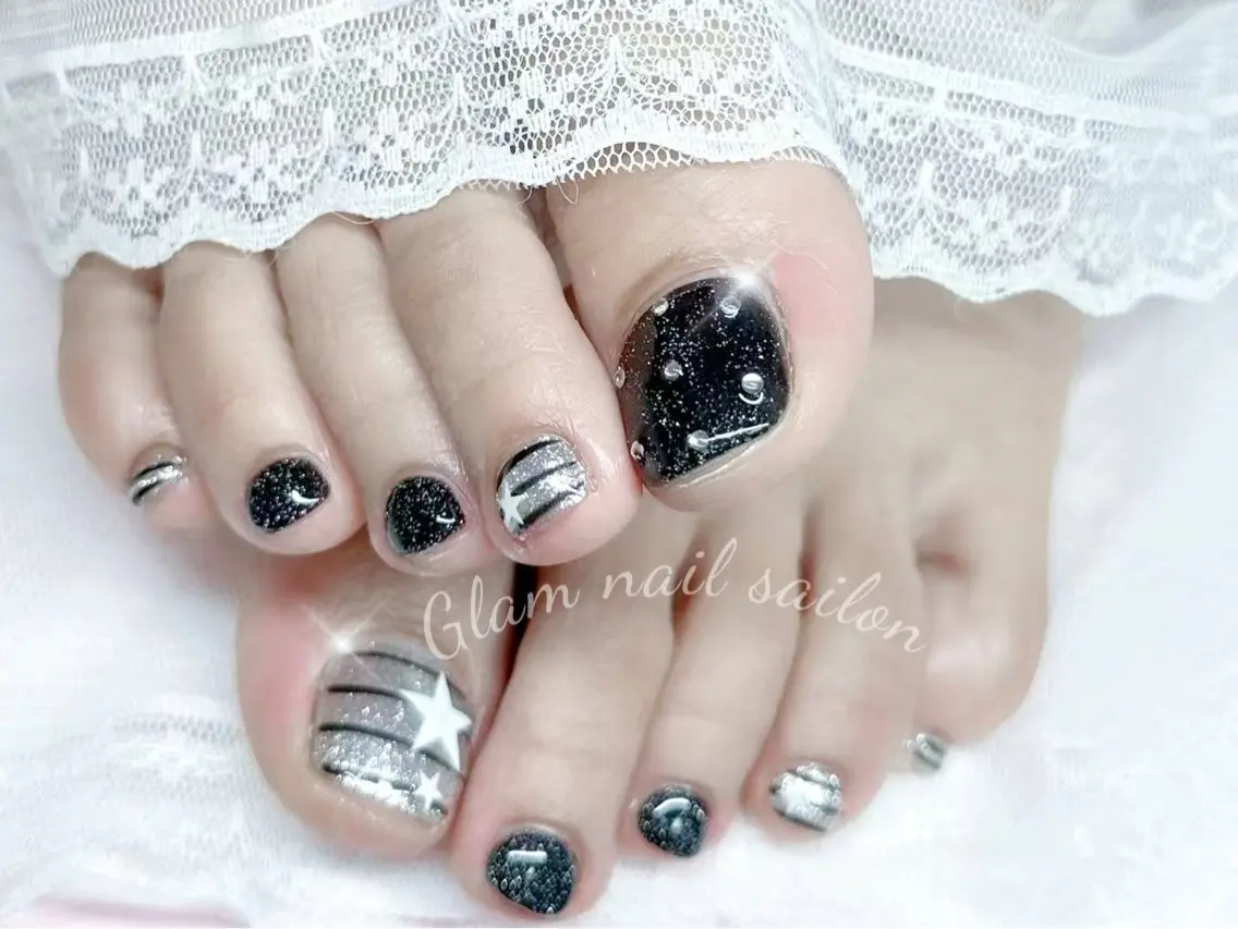 ネイル フットネイル エツメ💅 長さ出し🎀デザインのネイルデザイン