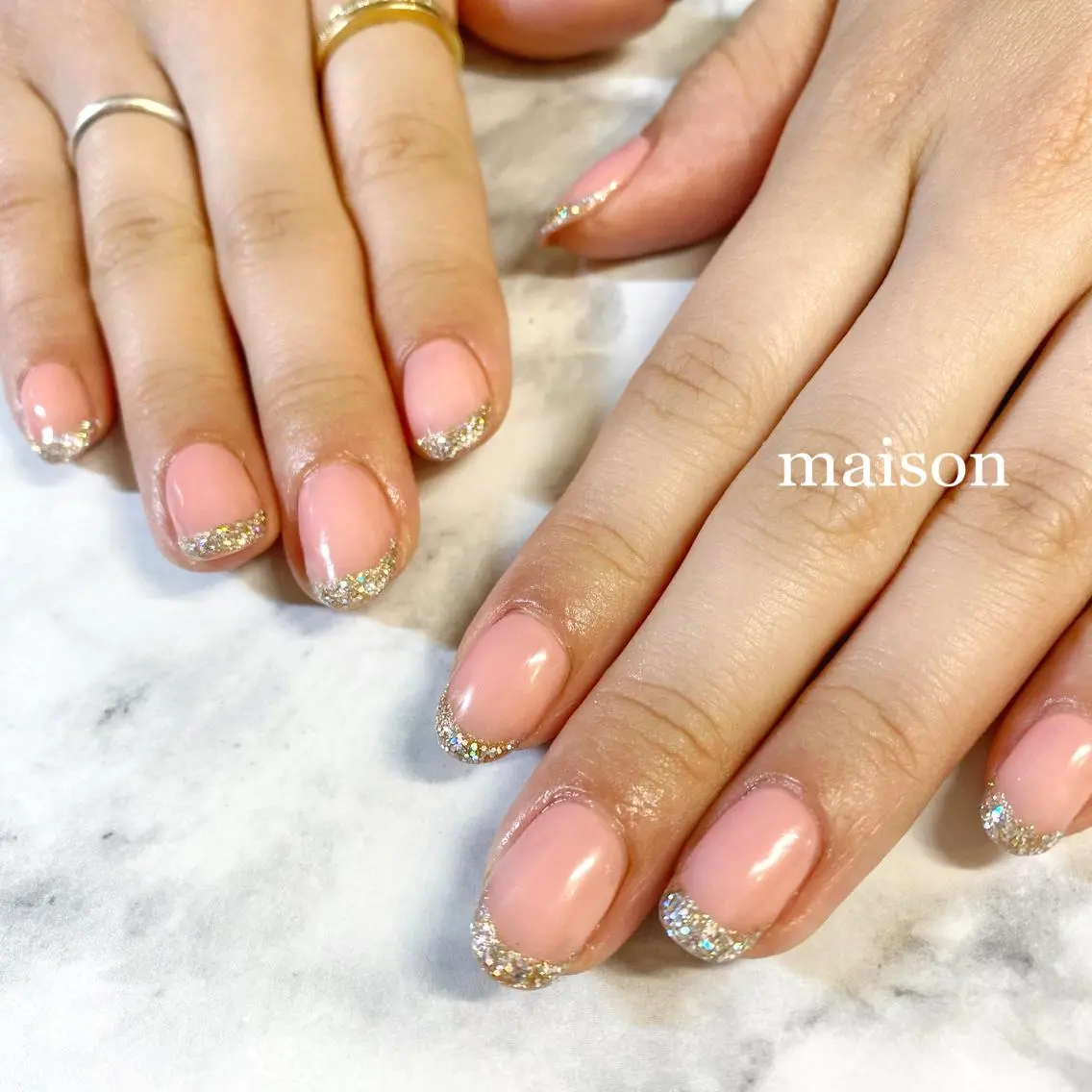 ネイル フレンチネイル ラメ(グリッター) ハンドネイル ISHIHARA KANAのネイルデザイン
