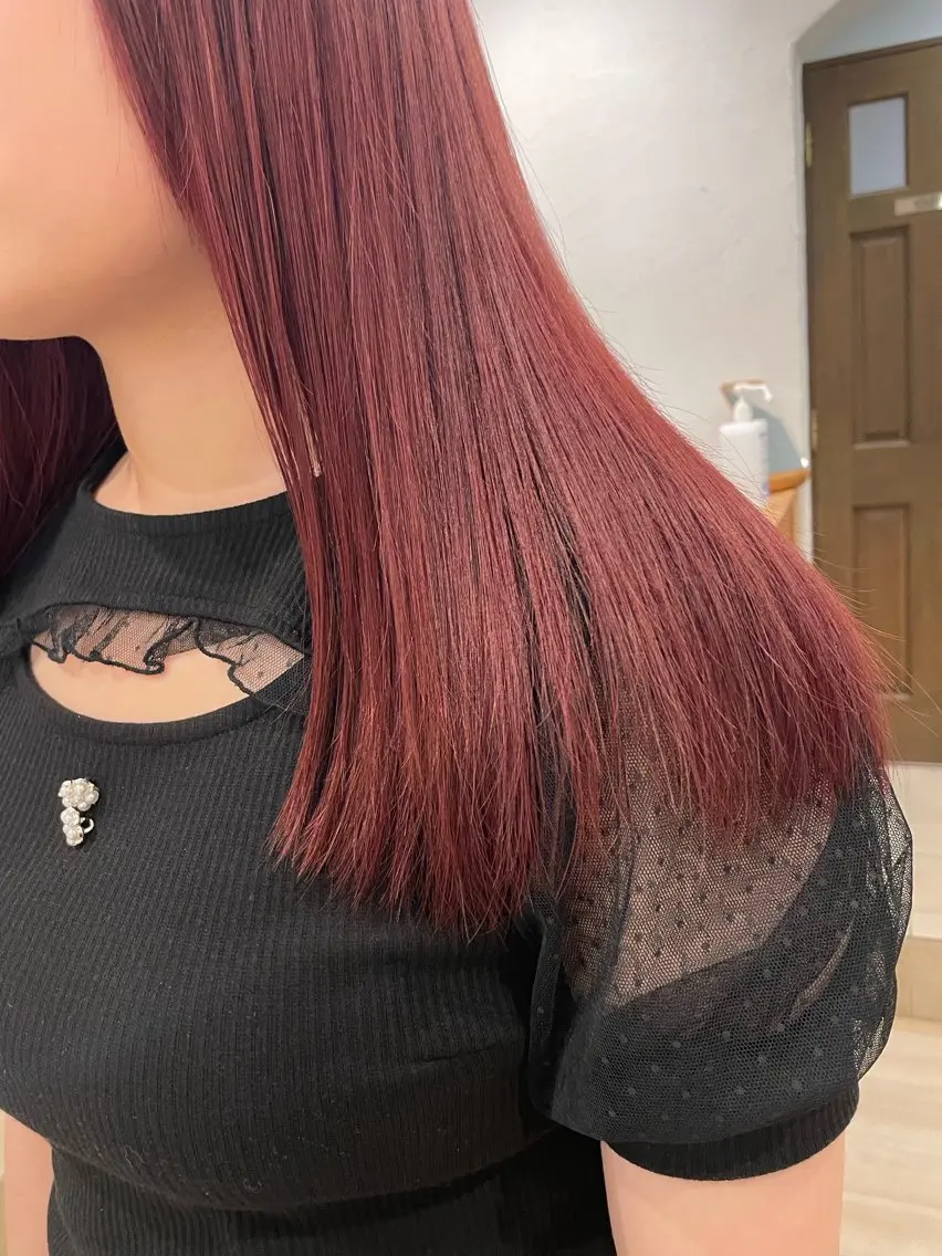 セミロング カラー パーマ ヘアアレンジ ブリーチ ケアカラー ブリーチなしカラー レッドカラー カット ヘアカラー トリートメント 【ツヤ髪美容師】 ツダケイスケのヘアスタイル
