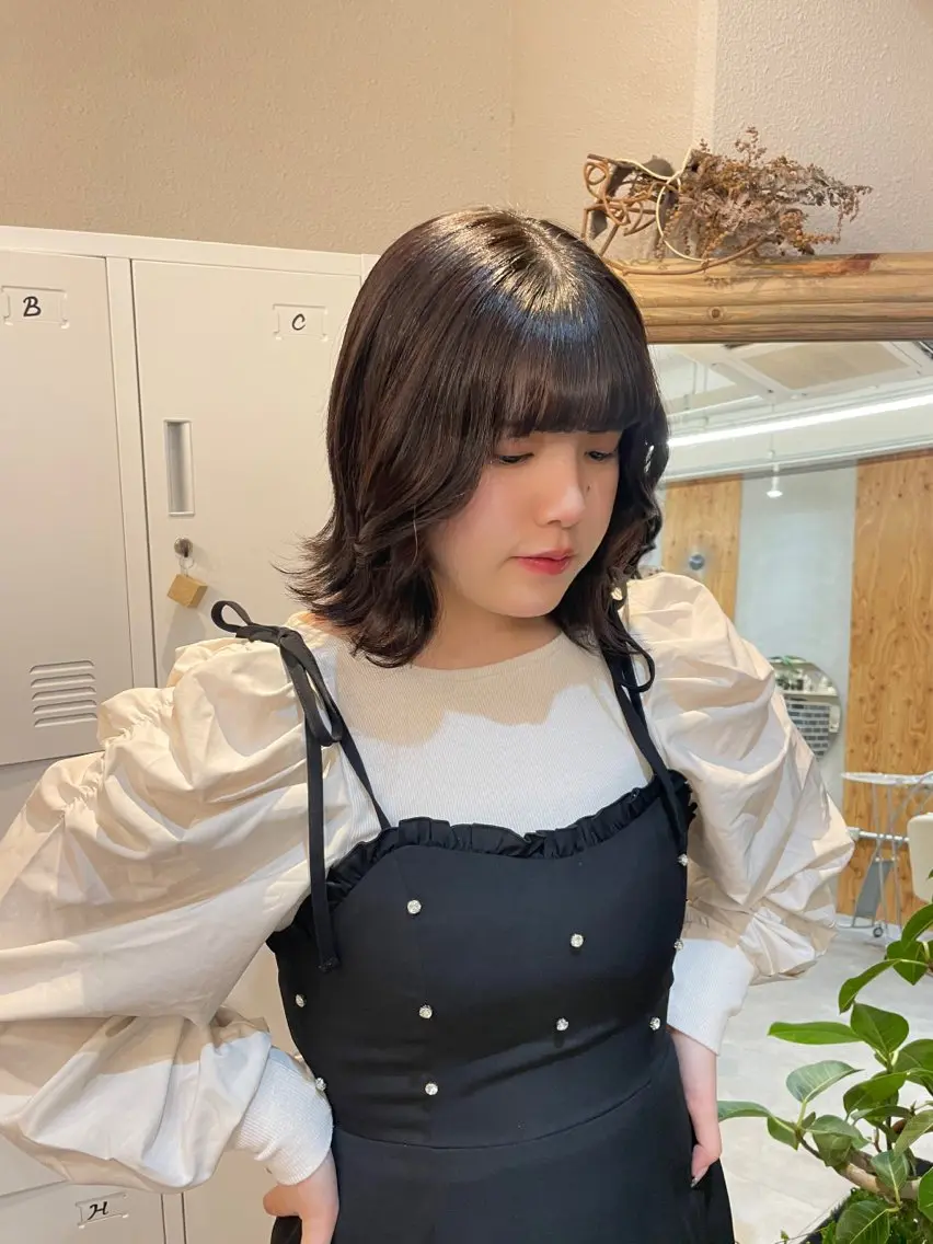 ミディアム カラー 透明感カラー 縮毛矯正/ハイトーン ブリーチなし暖色のヘアスタイル