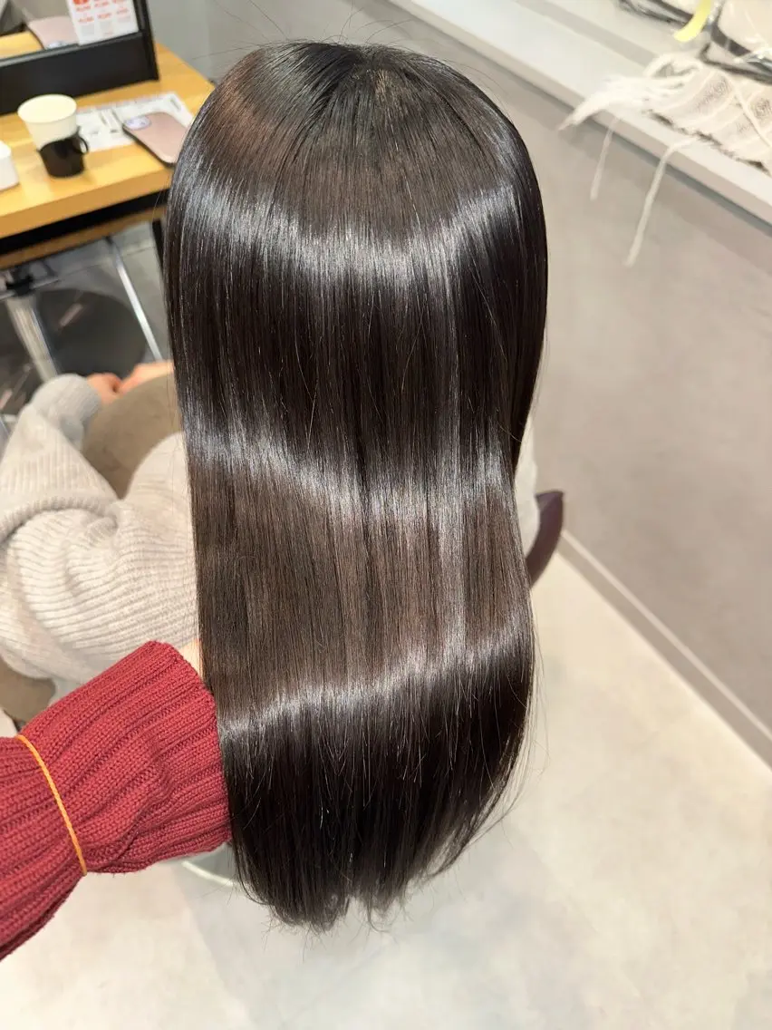 ロング カラー 縮毛矯正 トリートメント 銀座レイヤーカット ×シースルー前髪のヘアスタイル