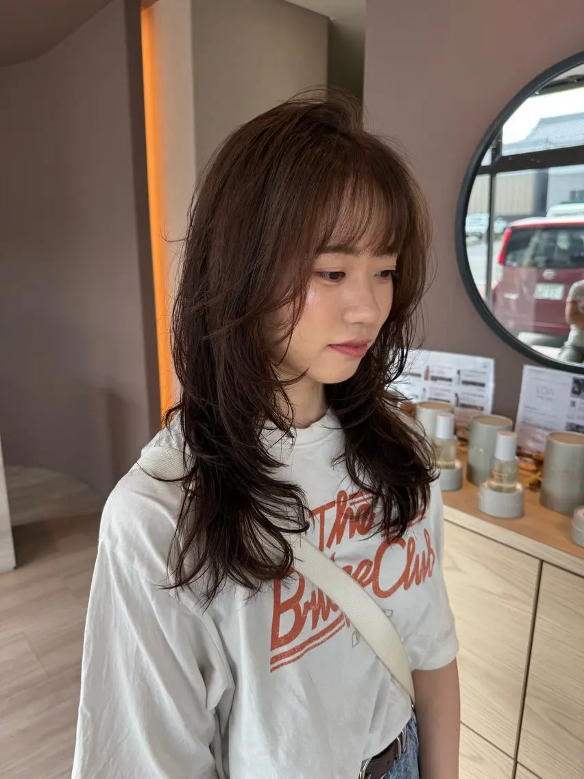 ロング カラー ハッシュカット レイヤーカット カット ヘアカラー トリートメント Lien.テラダ 各務原スタイリストのヘアスタイル