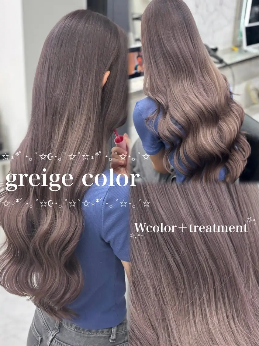 ロング カラー グレージュ ハイトーンカラー ヘアカラー トリートメント JPCY MIRIYAのヘアスタイル