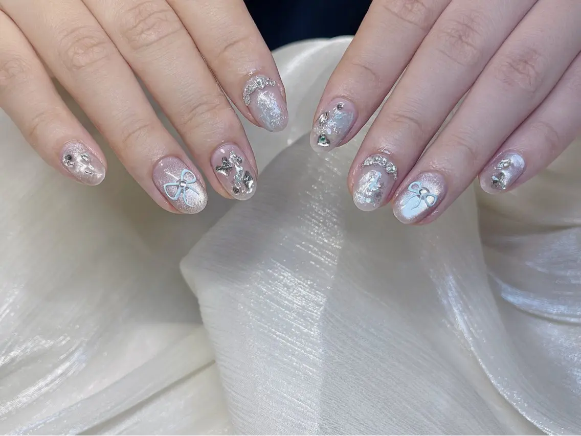 ネイル アートネイル 韓国ネイル マグネットネイル 持ち込み リボン Minami Nailのネイルデザイン