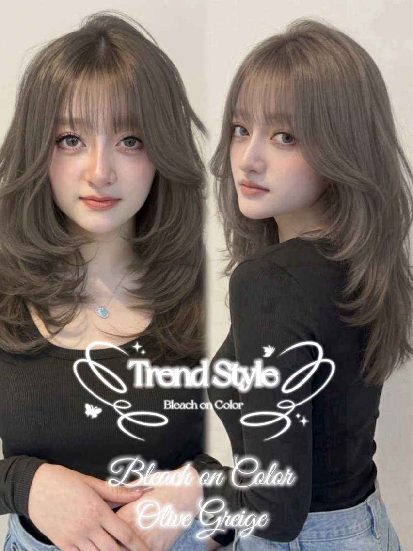 セミロング カラー ブリーチ ダブルカラー グレージュ オリーブグレージュ オリーブグレー ヘアカラー トリートメント 🍑ももか🍑透明感 カラー/赤羽🎀のヘアスタイル