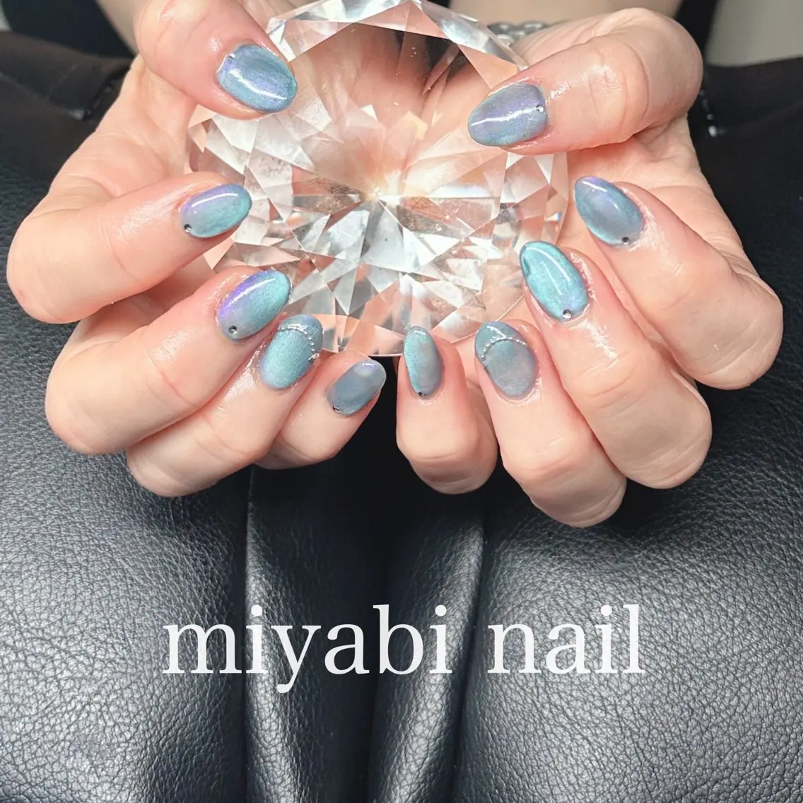 ネイル ブルー ジェルネイル マグネットネイル 持ち込み パープル ハンドネイル miyabi nail 桂川駅近くのネイルデザイン