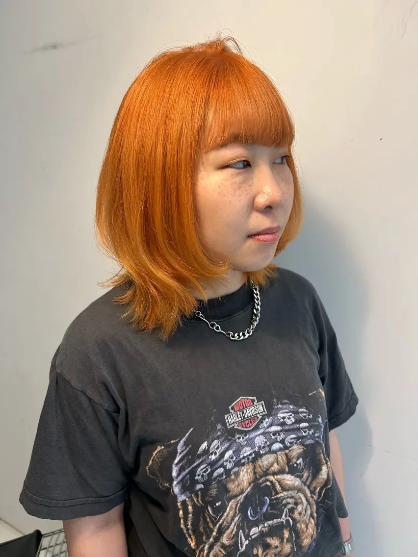 ミディアム カラー ベージュカラー オレンジ オレンジベージュ カット ヘアカラー 大長 広菜のヘアスタイル