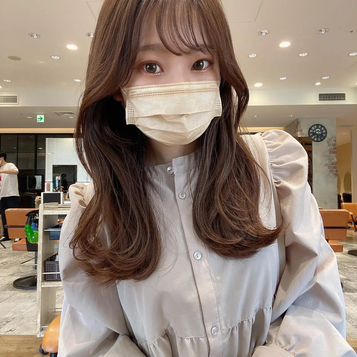 セミロング カラー ベージュカラー ブラウンカラー ブラウンベージュ くびれヘア 顔周り/くびれヘア 韓国ヘア💕風間るなのヘアスタイル
