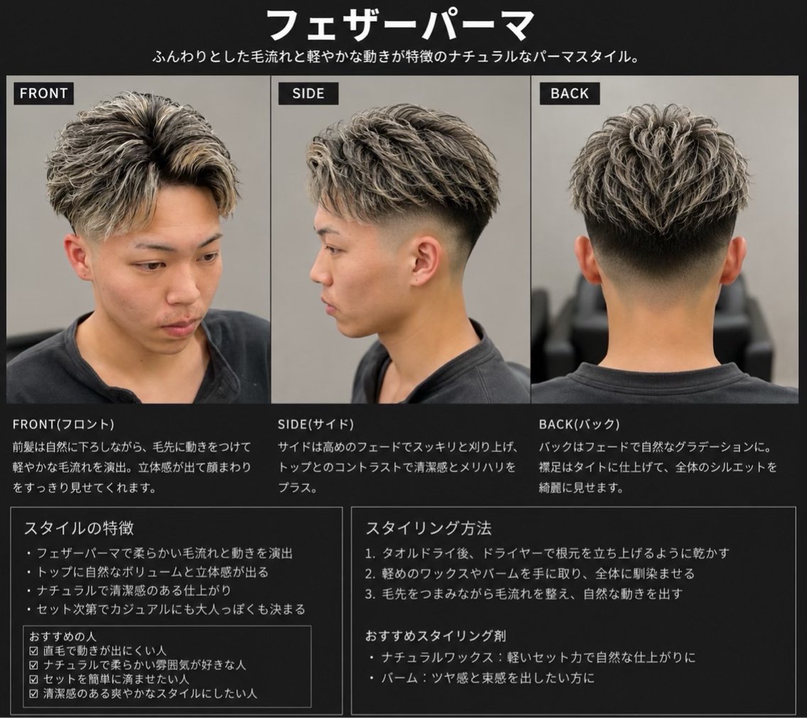 ショート カラー パーマ メンズ フェザーパーマ メンズメッシュ メンズパーマ メッシュ カット ヘアカラー パーマ 清藤 竜輝のヘアスタイル