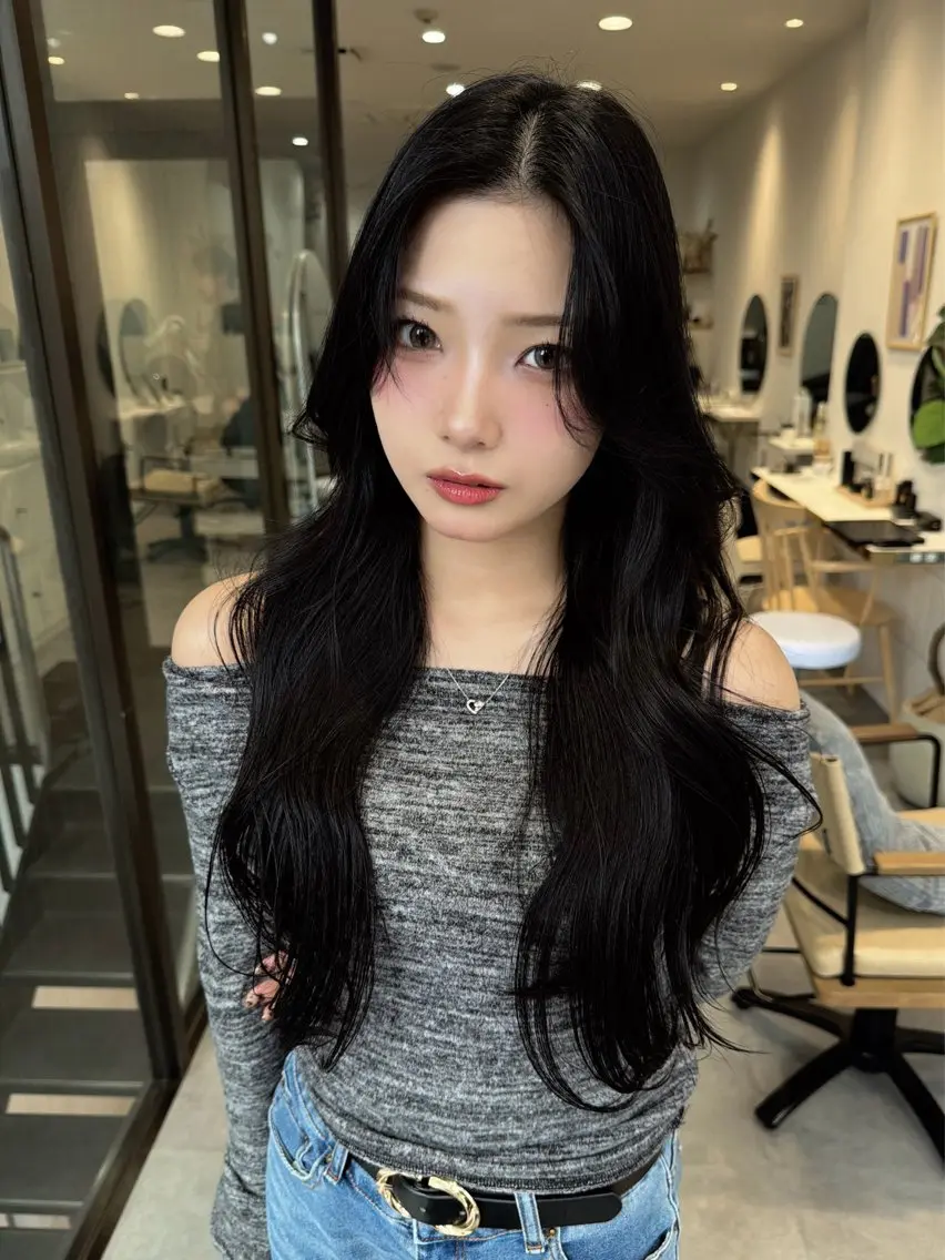 ロング 顔まわりレイヤー ハッシュカット 髪質改善 韓国風ヘア レイヤーカット カット 韓国レイヤー/透明感 /髪質改善/アジキのヘアスタイル