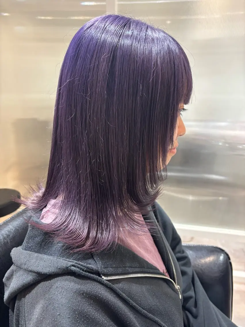 ミディアム カラー ブリーチ パープルカラー ヘアカラー トリートメント 蔵前🫧韓国風レイヤ ーカット🫧KAHOのヘアスタイル