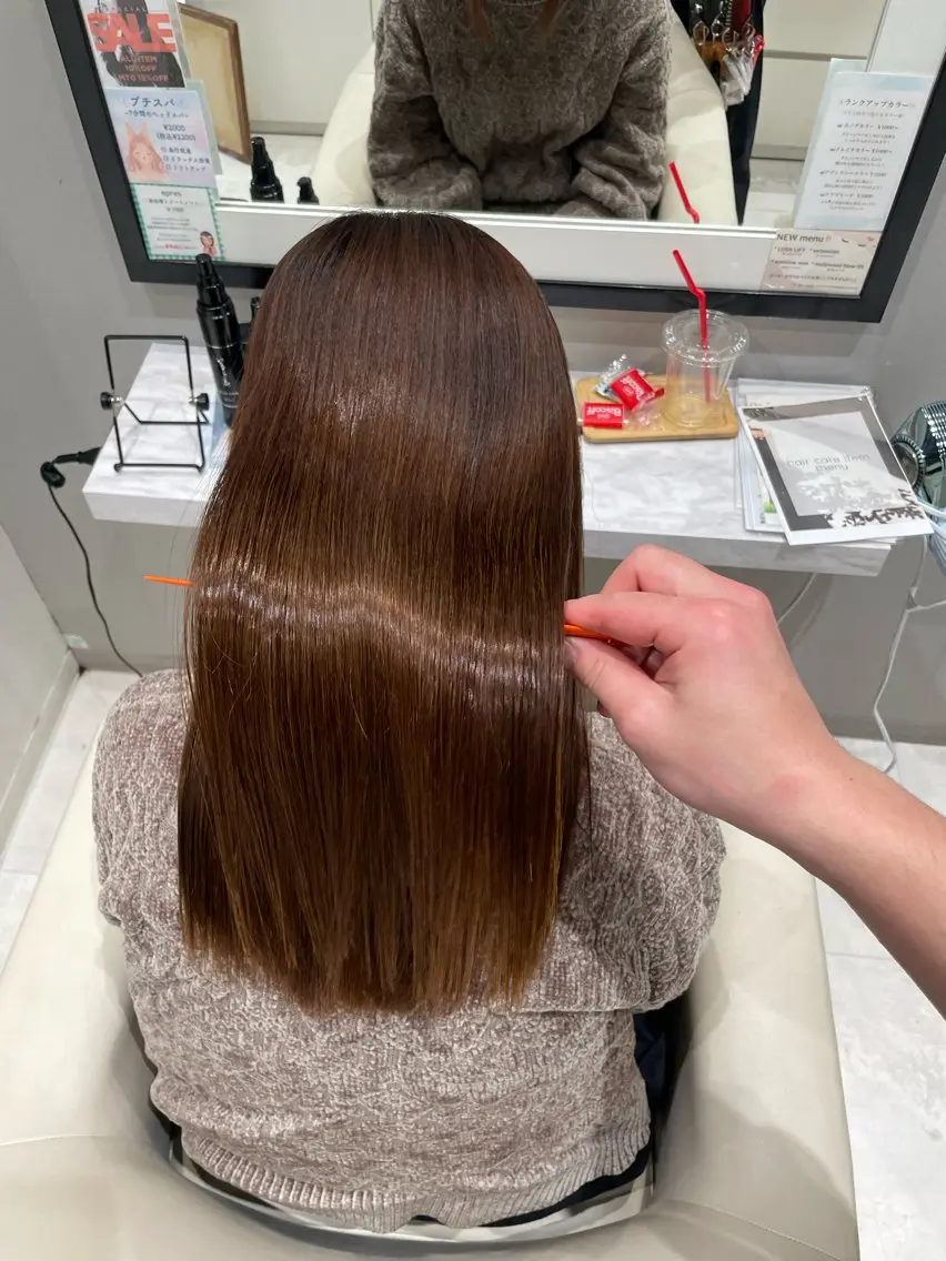 ロング パーマ カット 縮毛矯正 トリートメント k-twoたき✨艶感 カラー/美髪矯正のヘアスタイル