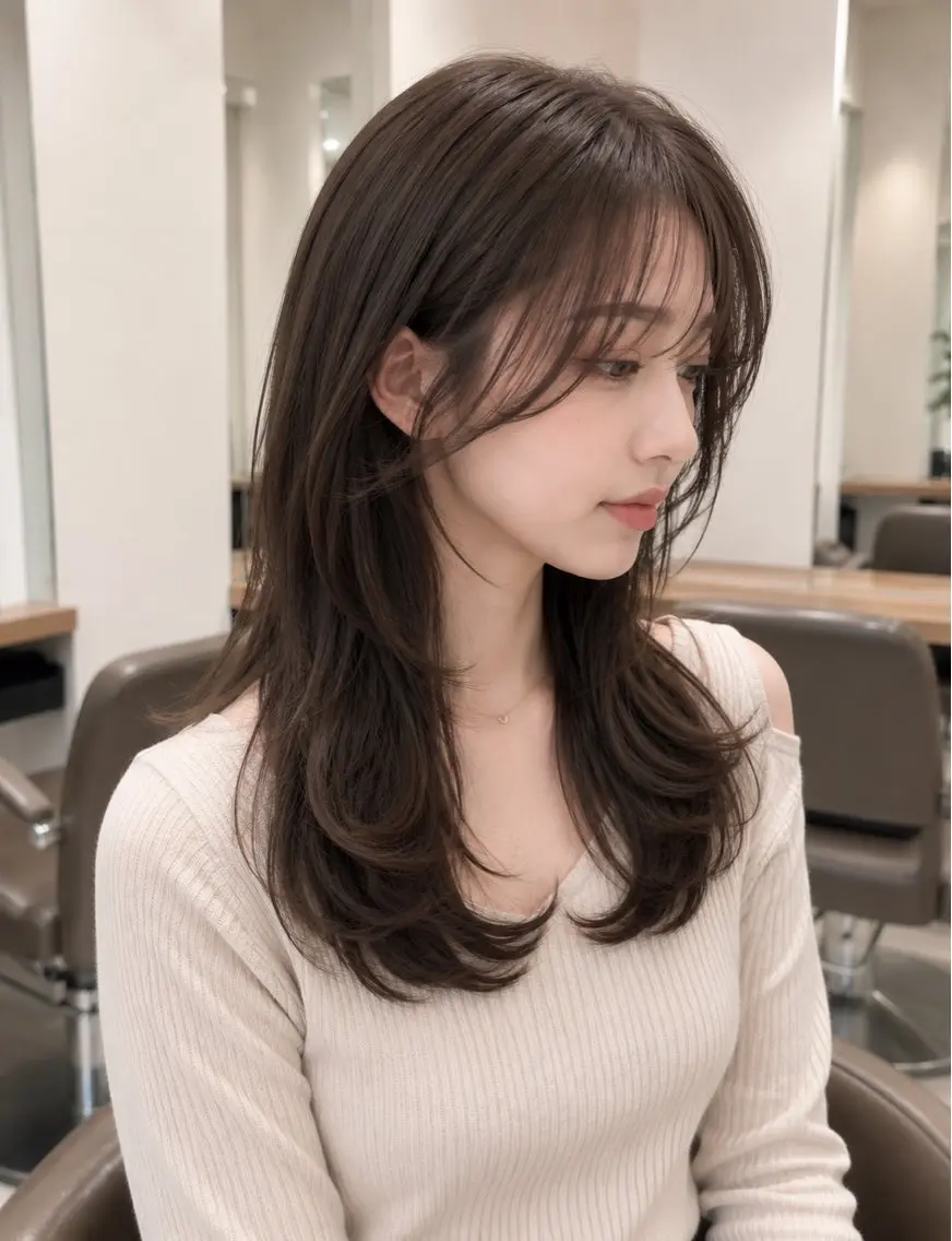 ミディアム カラー 透明感カラー くびれヘア 顔周りカット 韓国風ヘア レイヤーカット カット ヘアカラー 【韓国風特化】 池田一之のヘアスタイル