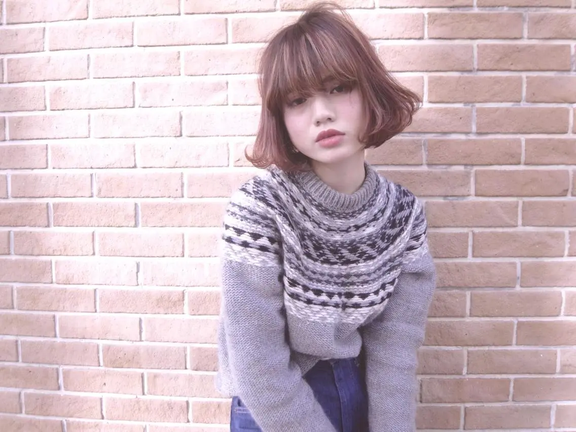 ミディアム カラー ダブルカラー ハイライトカラー ボブ ハイライト 北條 優輝のヘアスタイル
