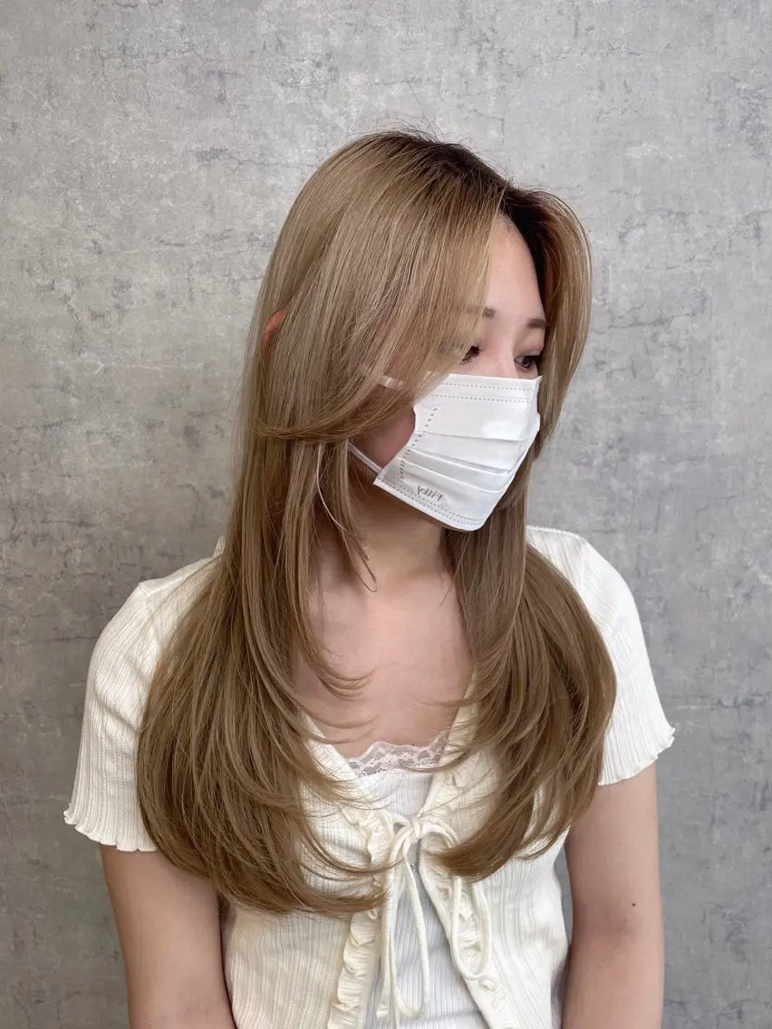 ロング 顔まわりレイヤー 顔周りカット 姫カット 髪質改善 韓国風ヘア トレンド韓国レイヤー 🇰🇷のんのヘアスタイル