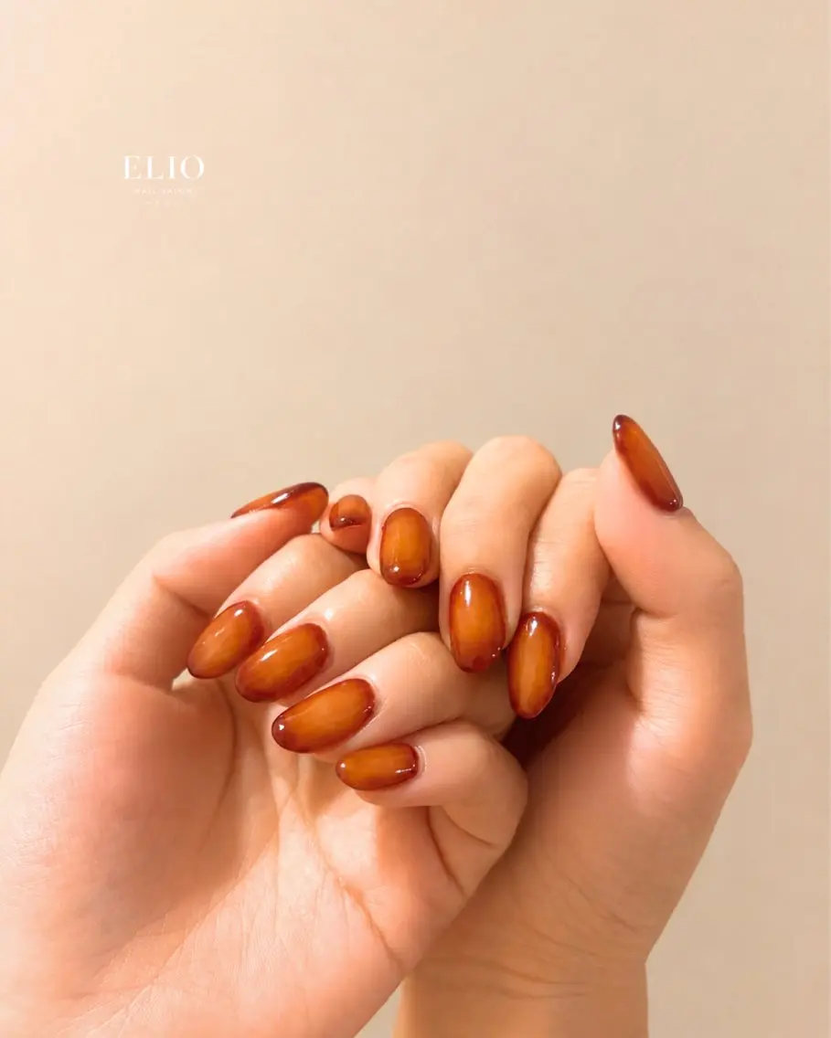 ネイル ブラウン ハンドネイル Elio 国泰寺のネイルデザイン