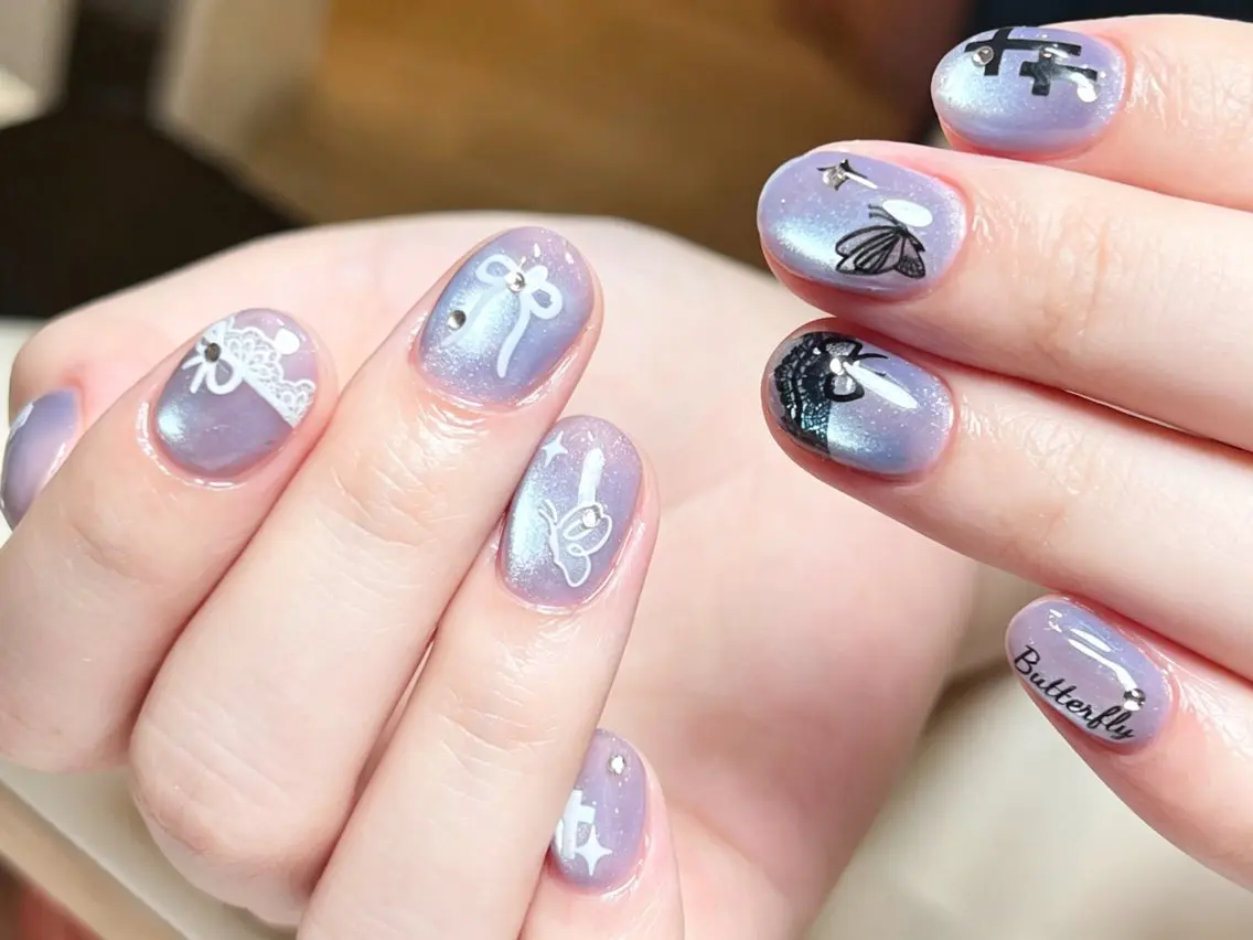 ネイル アートネイル オーロラネイル チークネイル クリアネイル 長さ出し Cutie nail salonのネイルデザイン