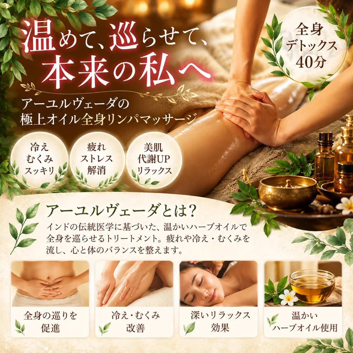 【大人気・初回価格✨️】アーユルヴェーダ・リンパオイルマッサージ🌿の写真