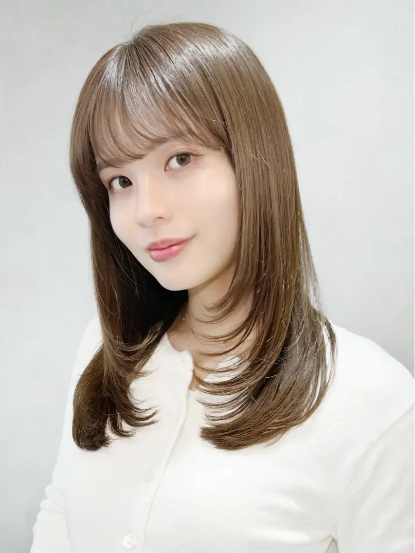 ミディアム カラー ミディアムレイヤー レイヤーカット カット ヘアカラー トリートメント 池袋/小顔レイヤー/ 顔まわり/taigaのヘアスタイル