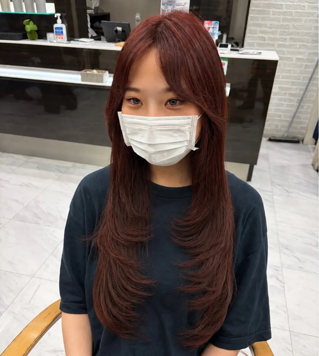 ロング カラー ダブルカラー レッドカラー レイヤーカット カット ヘアカラー トリートメント 🍊小川実里🍊 /カラーレイヤーのヘアスタイル