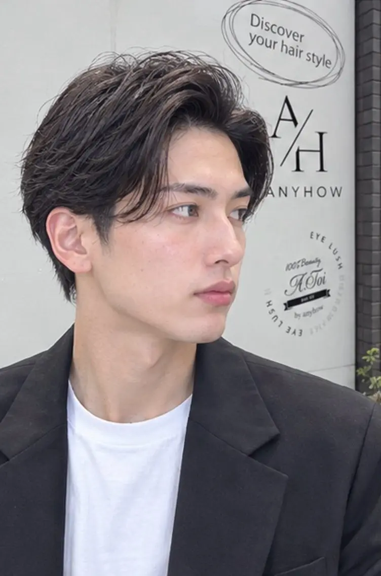 ミディアム パーマ メンズ センターパート ニュアンスパーマ 池田達也anyhow /店長のヘアスタイル