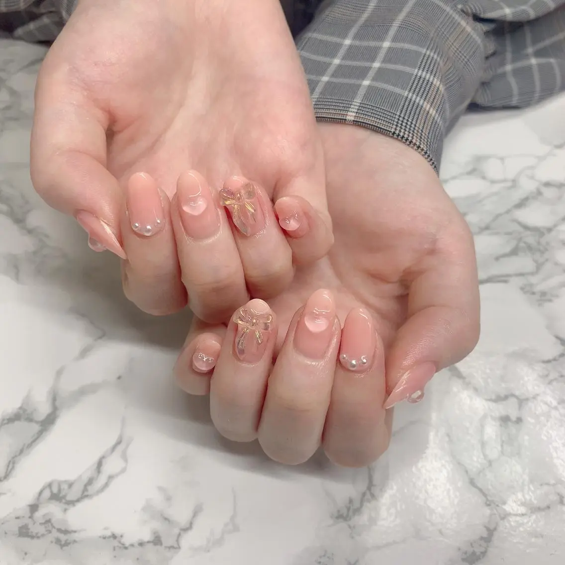 ネイル ハンドネイル はな💎ネイル ワンホン、長さ出しのネイルデザイン