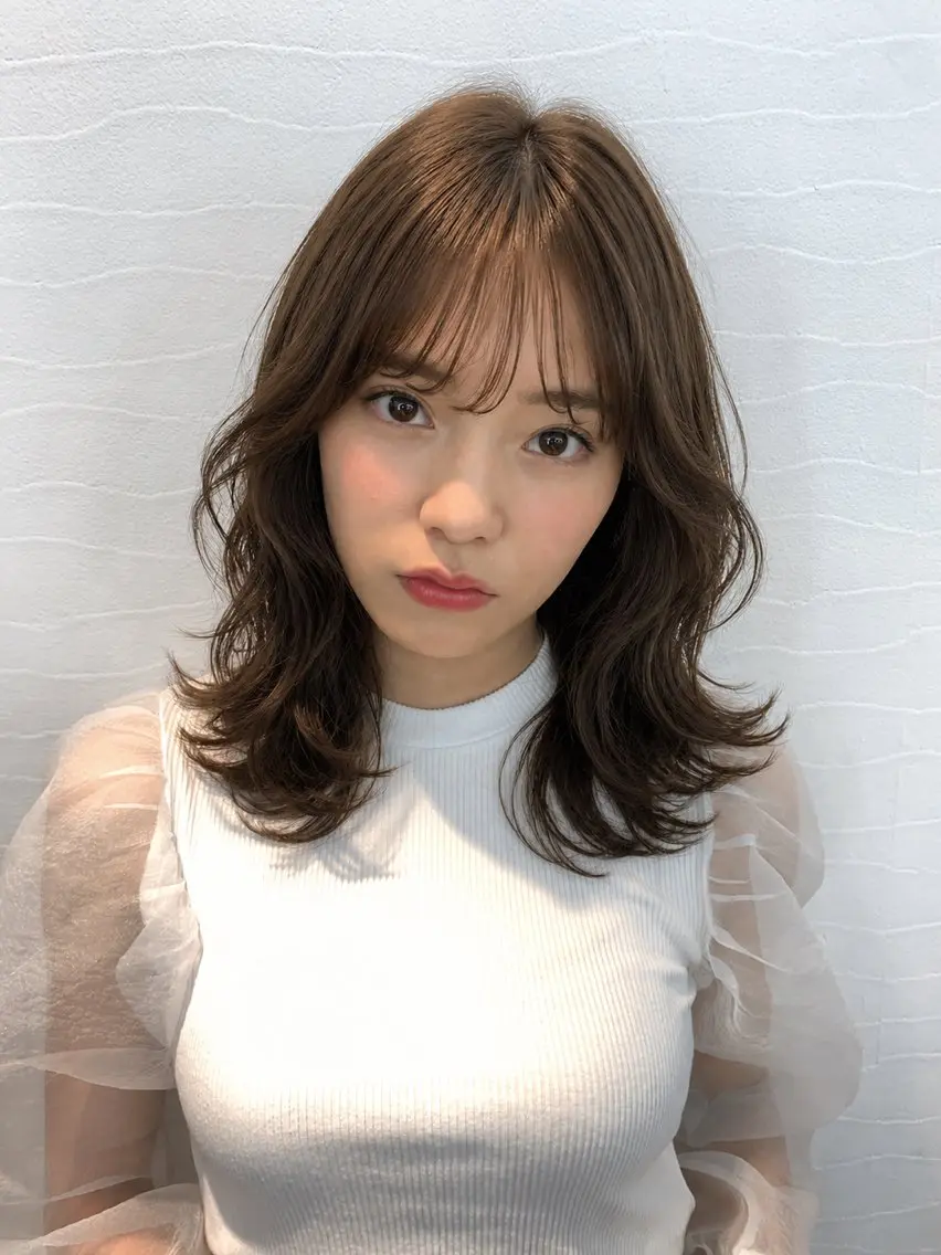 セミロング セミロングパーマ 韓国風ヘア レイヤーカット カット 韓国風パーマ/ヘア セット/店長みづきのヘアスタイル