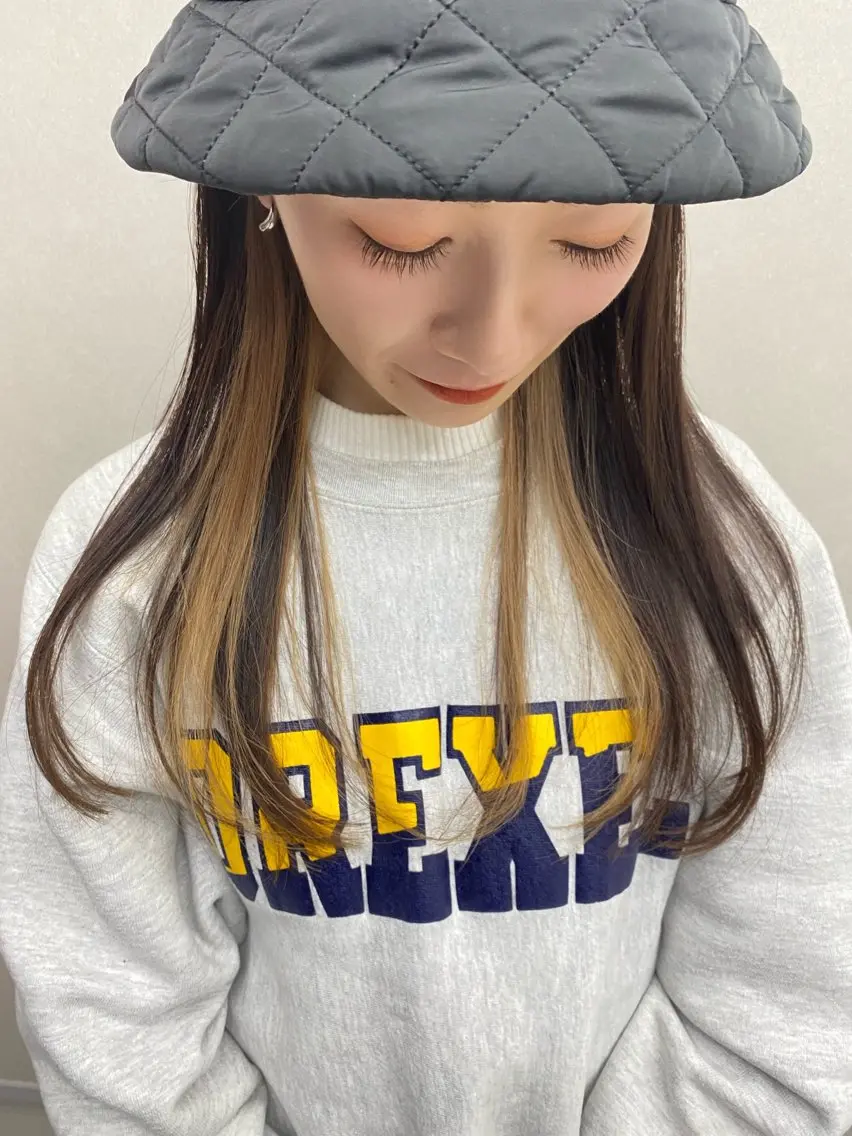 セミロング カラー ベージュカラー ブリーチ ダブルカラー インナーカラー -福岡博多筑紫口- 大津成美のヘアスタイル