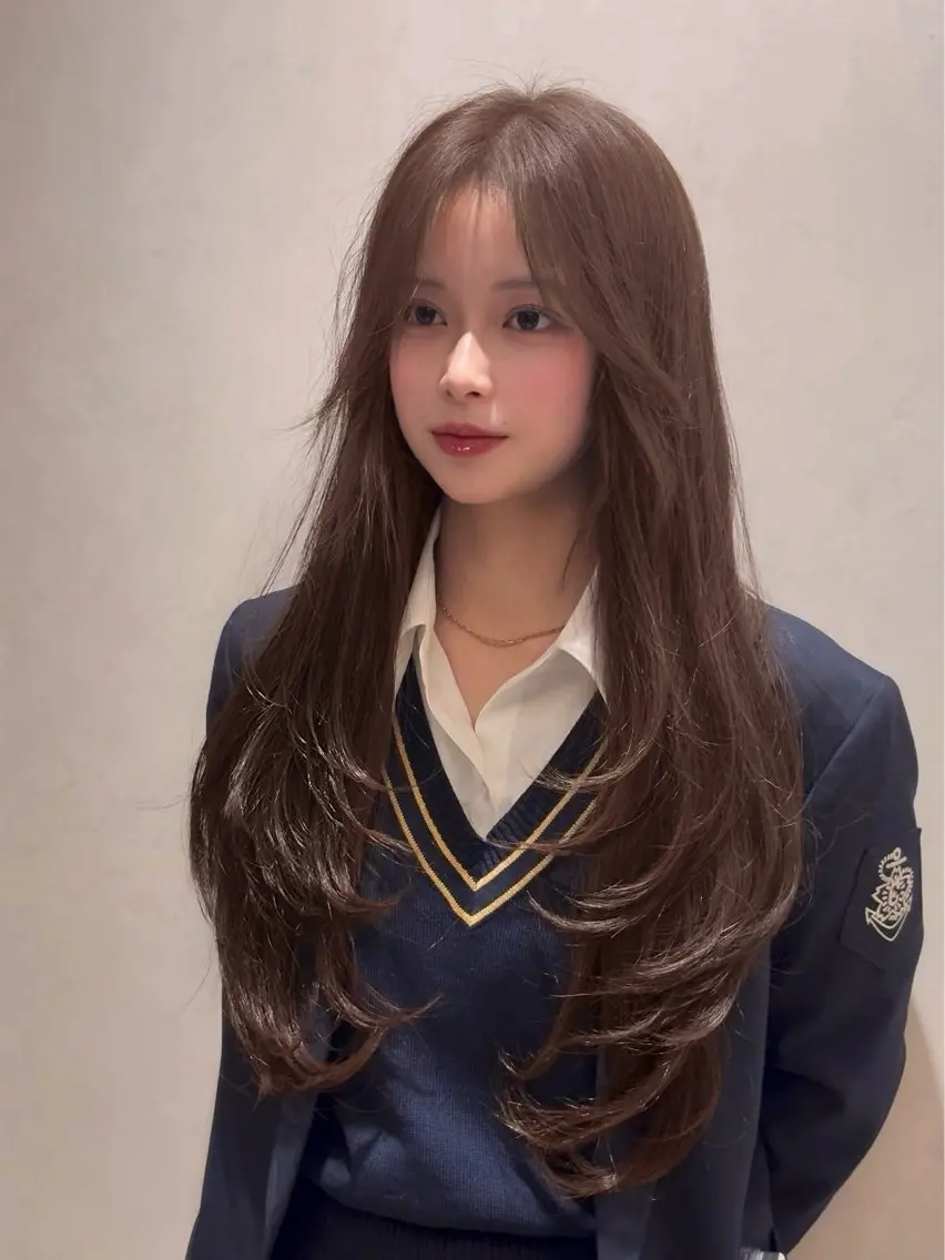 ロング カラー ブリーチ ブラウンカラー モカブラウン ブリーチなしカラー レイヤーカット ヘアカラー 🩵福岡ブリーチなし レイヤー/紫音🩵のヘアスタイル