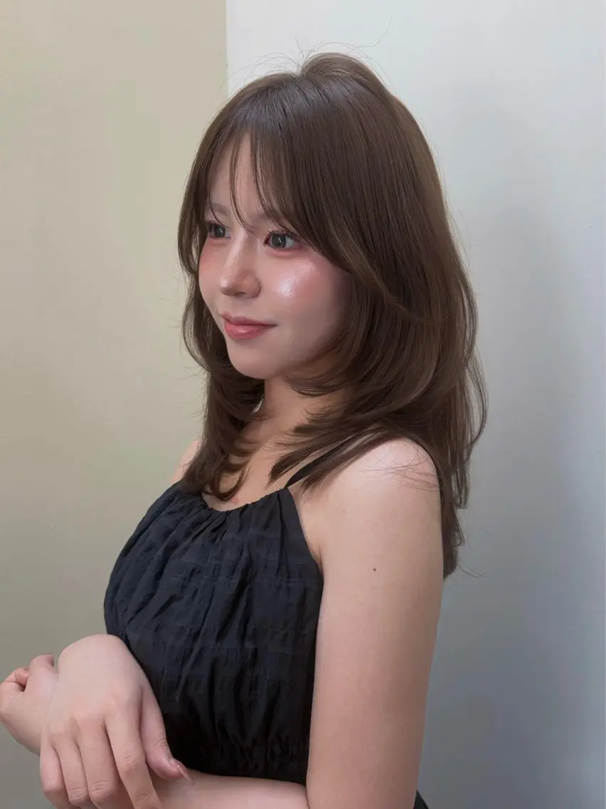 セミロング カット ヘアカラー トリートメント 赤み・黄み消しカラー 🤍韓国ヘア アオイのヘアスタイル