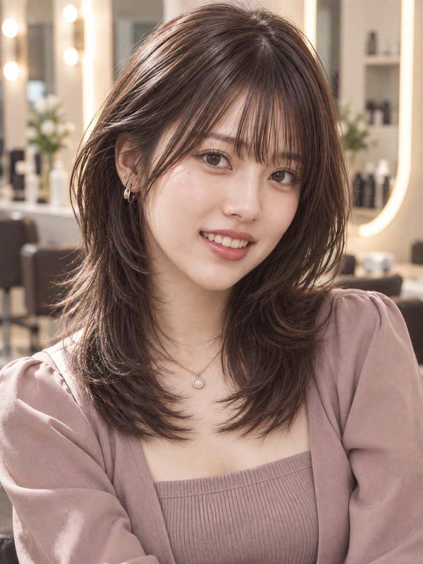 セミロング セミロングパーマ ハイレイヤー 髪質改善 韓国風ヘア レイヤーカット カット 縮毛矯正 トリートメント ✨毛髪診断で絶対綺麗 ✨美髪艶髪専門✨高浪のヘアスタイル