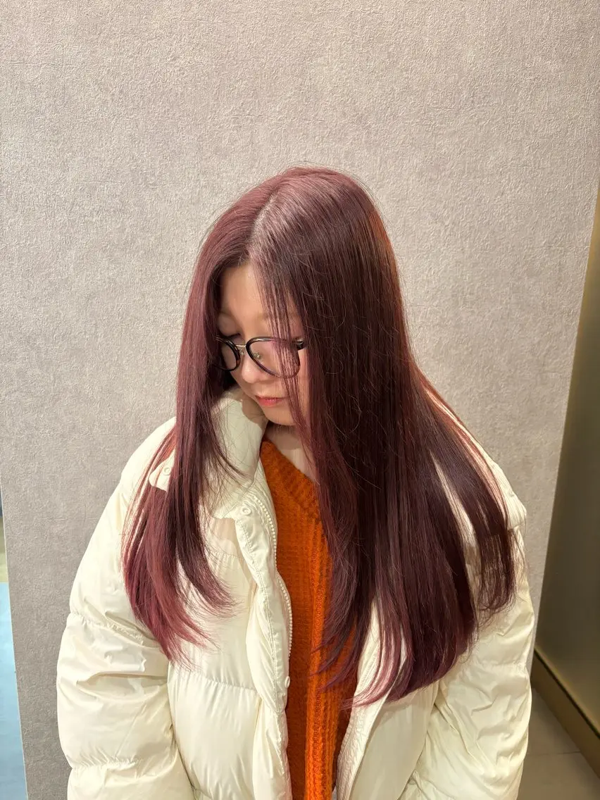 ロング カラー ブラウンカラー ピンクカラー ピンクブラウン カット ヘアカラー トリートメント little 小濱彰太のヘアスタイル