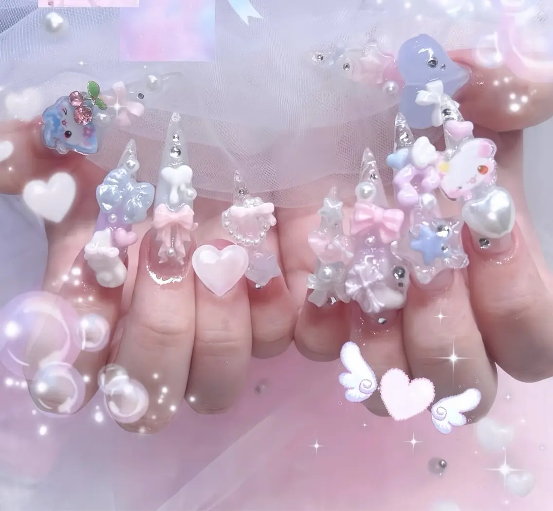 ネイル ブルー フラッシュネイル フラワーネイル ホログラムネイル キラキラネイル ハンドネイル Rin Nail 新大久保店のネイルデザイン