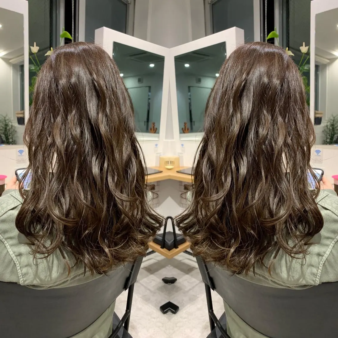 セミロング カラー アッシュ バレイヤージュ ベージュカラー ブロンド ブルーカラー レイヤーカット/ 艶カラー/RYOMAのヘアスタイル