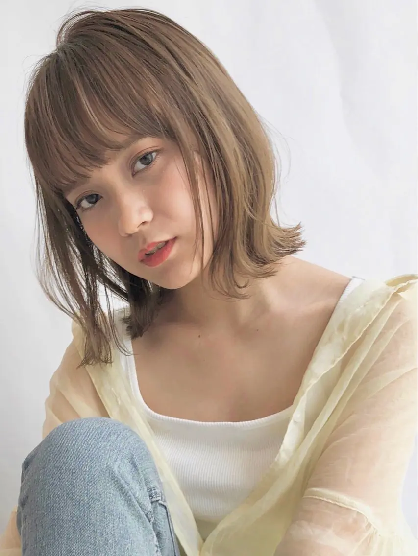 ミディアム カラー パーマ 菅野 恵のヘアスタイル