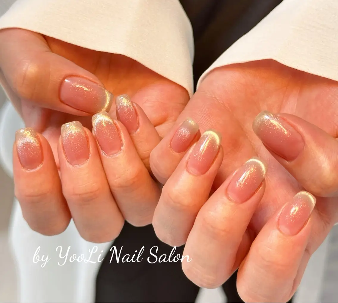 ネイル アートネイル オーロラネイル チークネイル フレンチネイル ガラスフレンチ ハンドネイル 🎀🎀YooLi Nail Salonのネイルデザイン