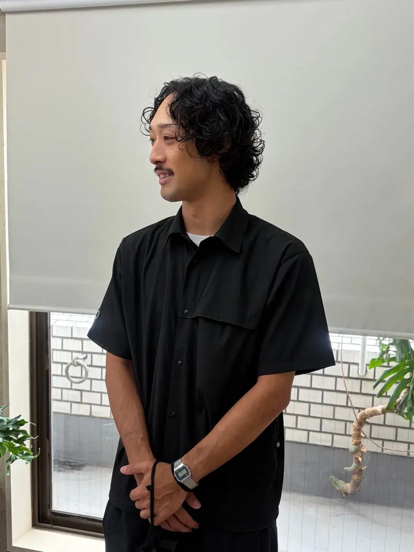 ミディアム パーマ メンズ カット パーマ 厩橋 崇のヘアスタイル
