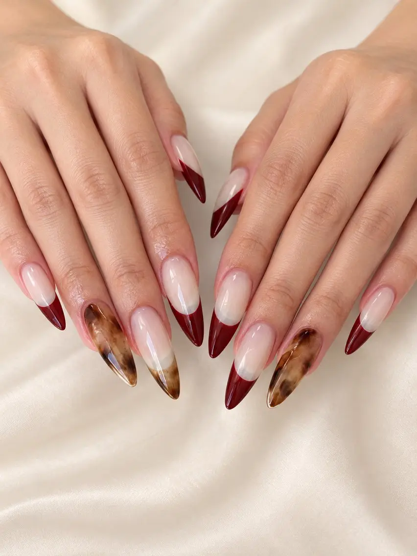 ネイル べっ甲ネイル ボルドー フレンチネイル ロングネイル ハンドネイル N2nail Namba2のネイルデザイン