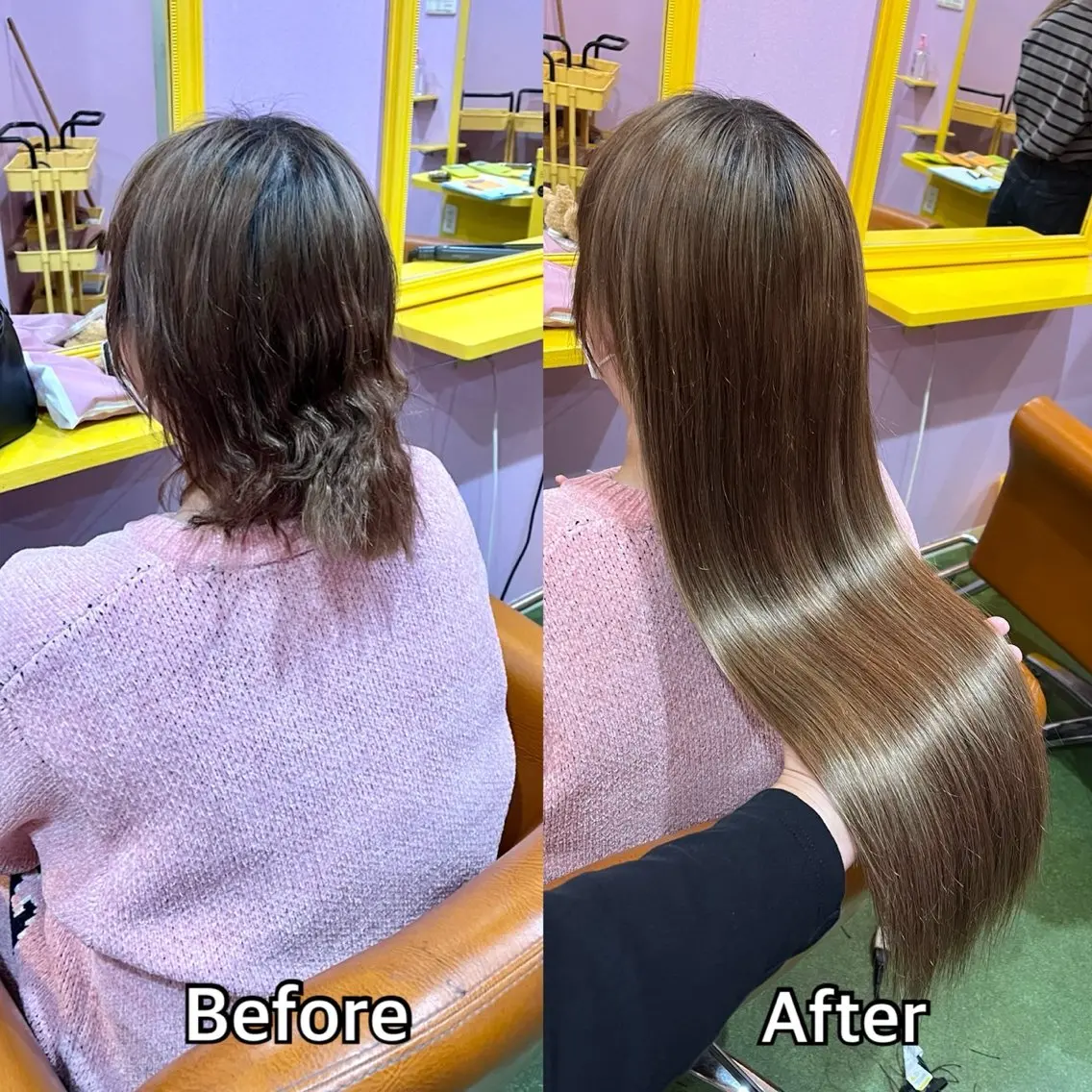 ロング カラー＋ちび編み込み エクステ梅田🐨のヘアスタイル