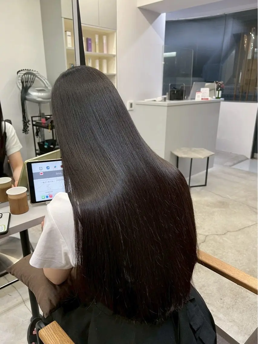 ロング パーマ 縮毛矯正 絶対可愛い暖色カラー 🌷うる艶🌷結奈✨のヘアスタイル