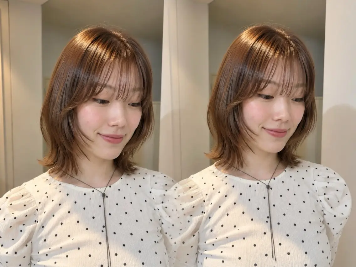 ミディアム カット ヘアカラー レイヤー/顔まわりカ ット/ハッシュカットのヘアスタイル