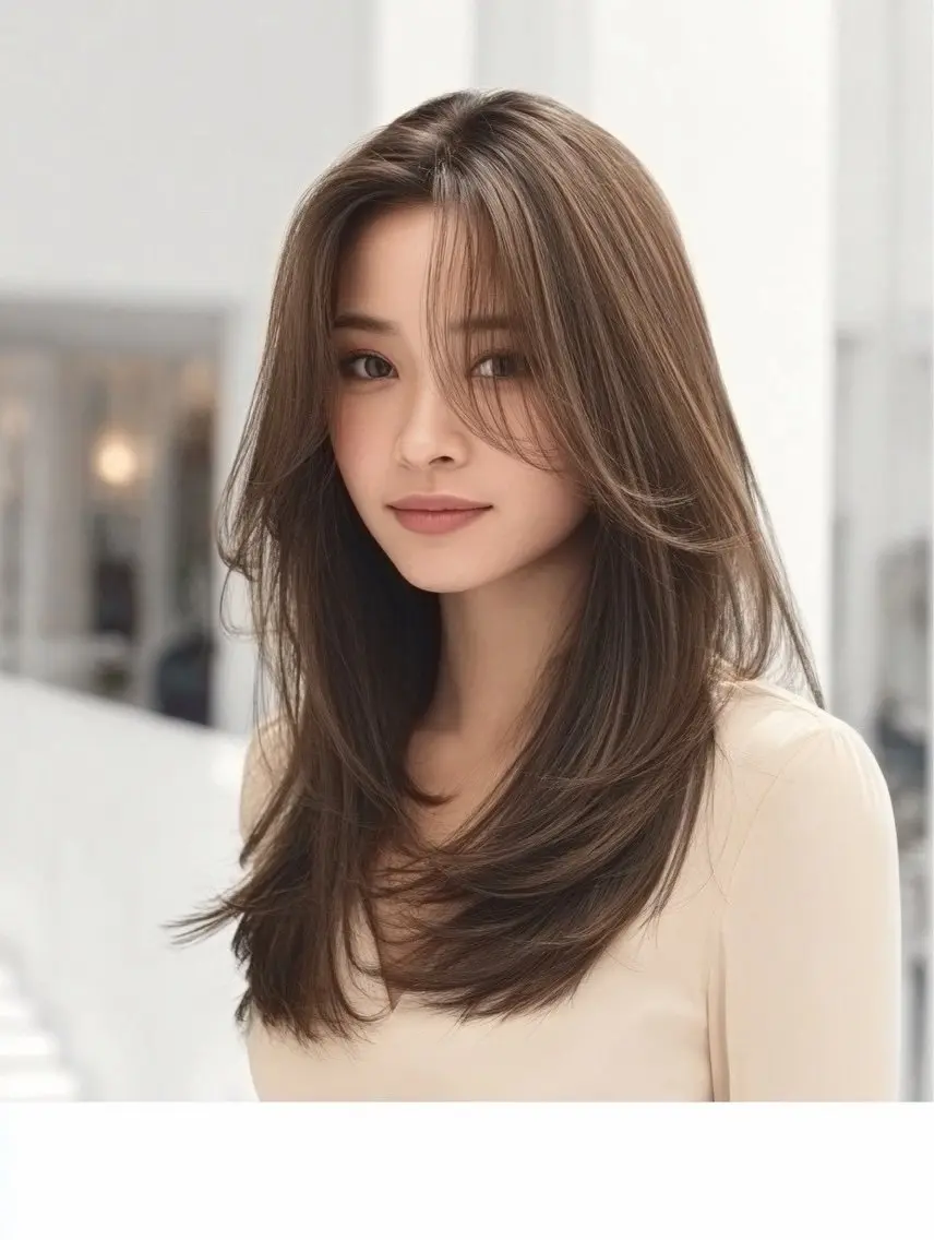 ロング 縮毛矯正 絶対綺麗な暖色カラー 🎯あります✨増渕✨のヘアスタイル