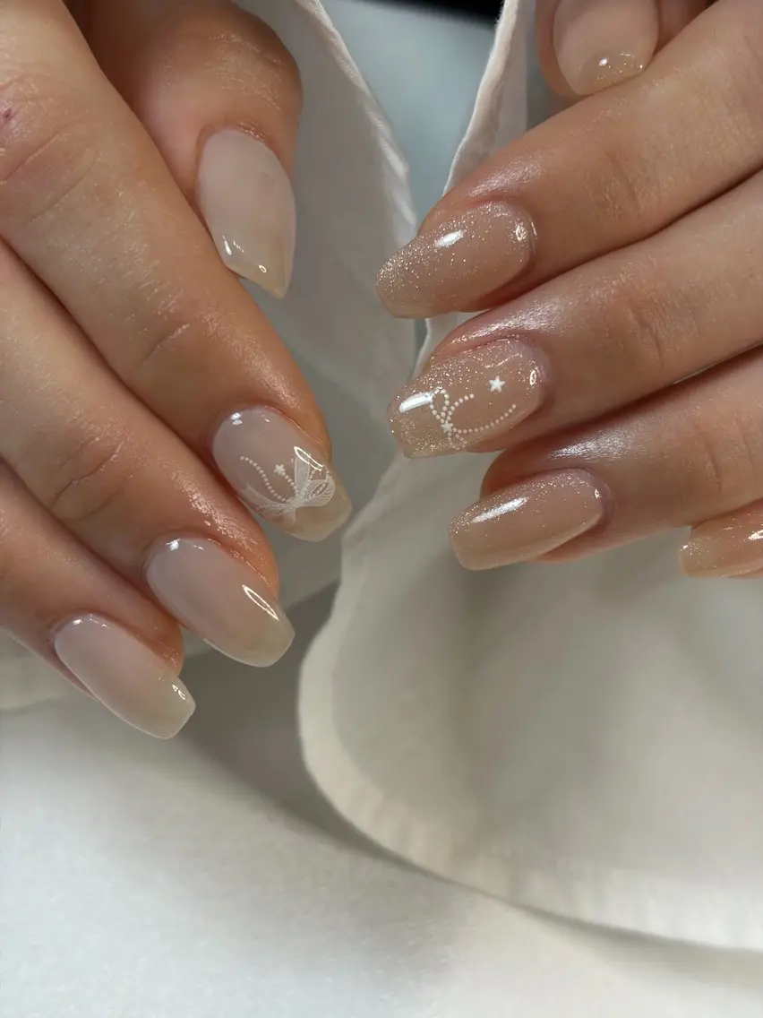 ネイル マグネットネイル ピンク リボン ハンドネイル iro+ nailのネイルデザイン